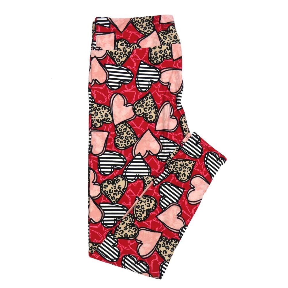 LuLaRoe Kids Sm-Med S/M Valentines Hearts Striped Cheetah Print Red Black Pink White Kids Leggings fits kids sizes 2-6  1409-A