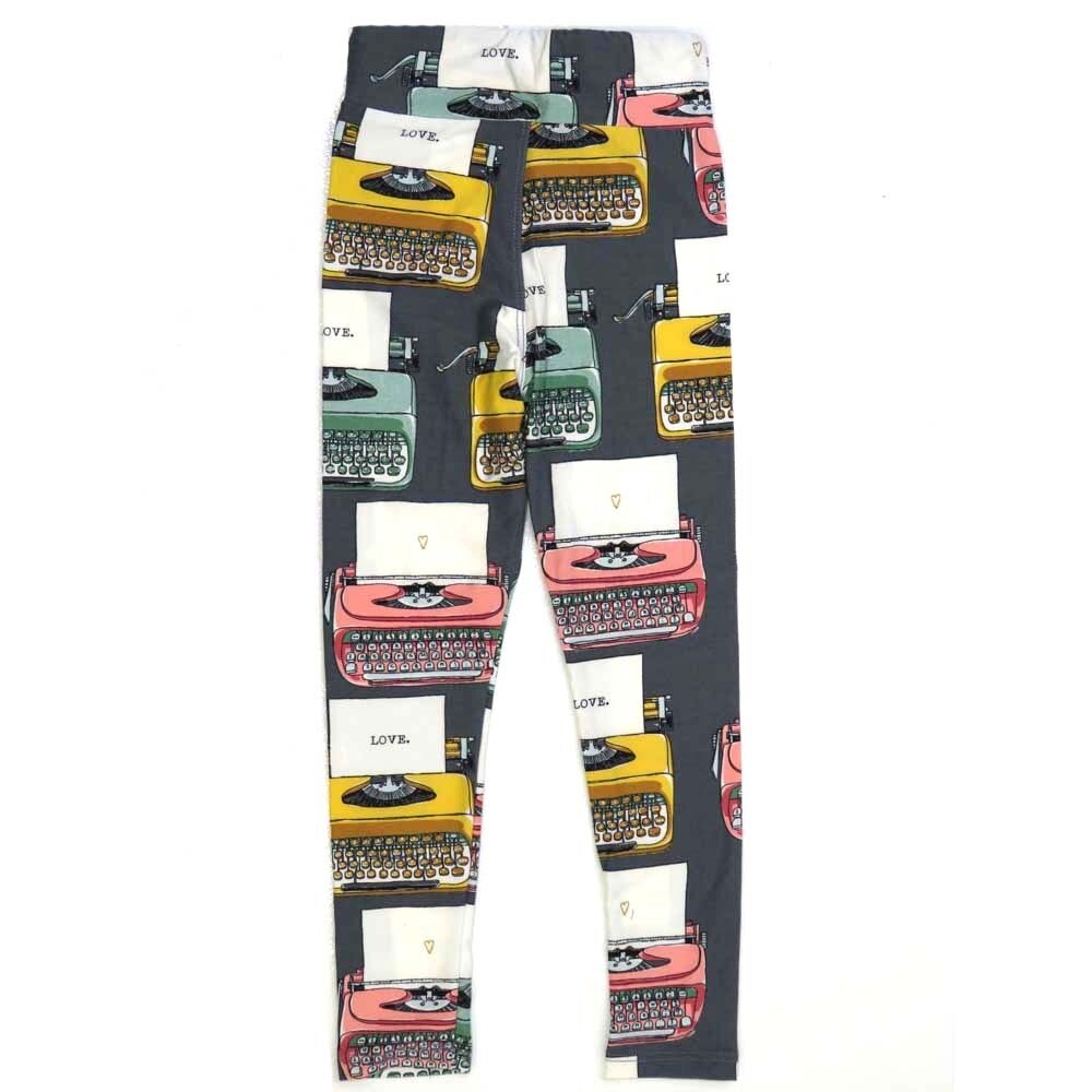 LuLaRoe Kids Sm-Med S/M Valentines Typewriter Hearts Gray Black Red Green Buttery Soft Leggings fits sizes 2-6  1343-G