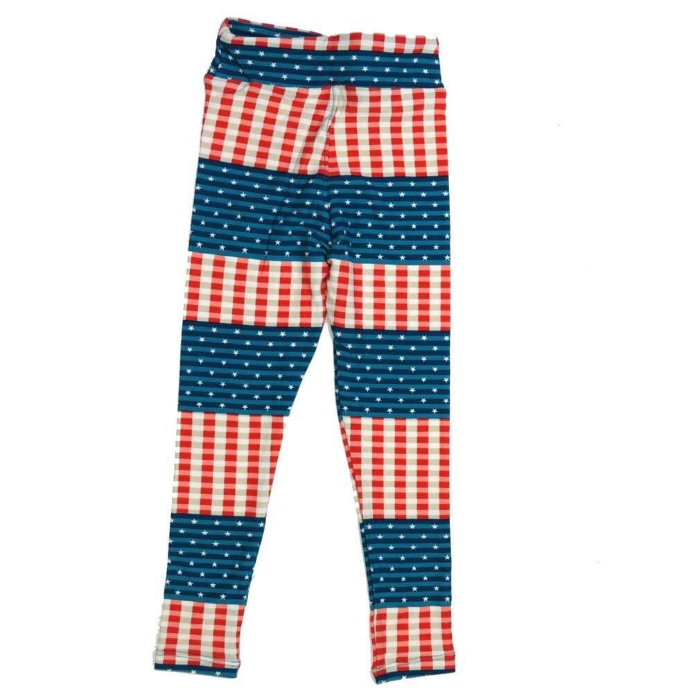 LuLaRoe Kids Sm-Med S/M Americana USA Flag Stars Stripes Red White Blue Buttery Soft Leggings fits sizes 2-6 1341-CC