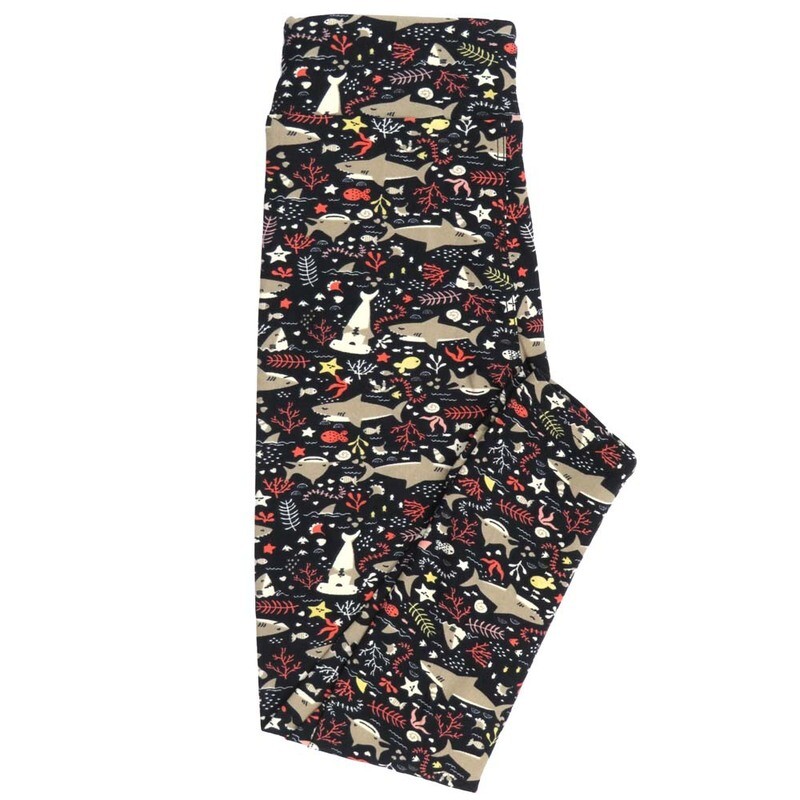 LuLaRoe Kids Sm-Med S/M Sharks Fishes Starfish Corals Snails Leggings fits kids sizes 2-6  1503-C18-075763