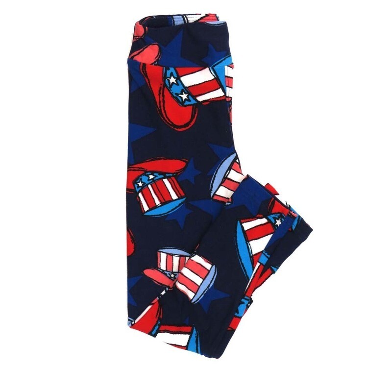 LuLaRoe Kids Sm-Med S/M Americana USA Stars &amp; Stripes Uncle Sam Hat Red White Blue Blue Black  Leggings fits kids sizes 2-6  1344-F