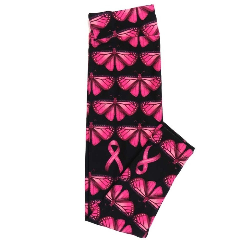 LuLaRoe Kids Sm-Med S/M Breast Cancer Awareness Butterflies Blue Black  Pink Leggings fits kids sizes 2-6  1344-M