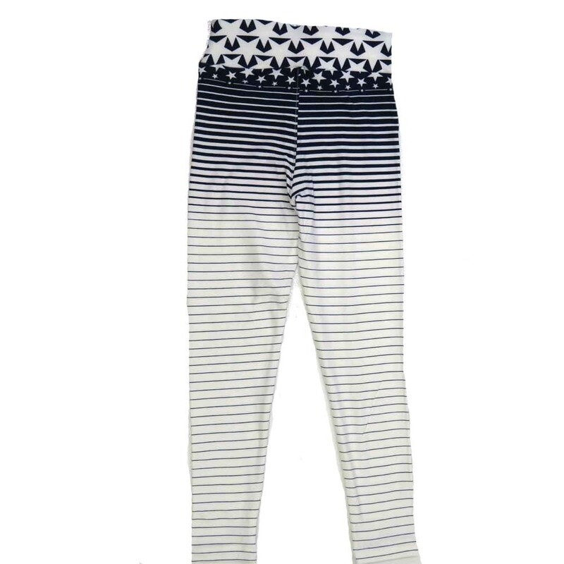 LuLaRoe Kids Sm-Med S/M Americana USA Stripes Stars Blue White Buttery Soft Leggings fits sizes 2-6  1341-X