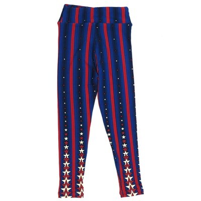LuLaRoe Kids Sm-Med S/M Americana USA Stripes Falling Stars Blue Red White Buttery Soft Leggings fits sizes 2-6 1341-Z