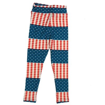 LuLaRoe Kids Sm-Med S/M Americana USA Flag Stars Stripes Red White Blue Buttery Soft Leggings fits sizes 2-6 1341-CC