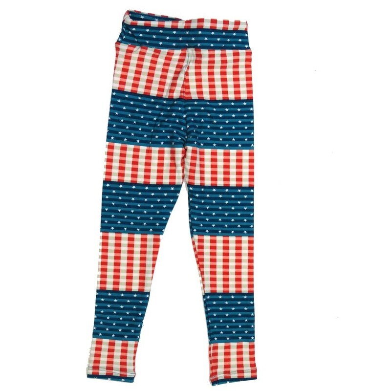 LuLaRoe Kids Sm-Med S/M Americana USA Flag Stars Stripes Red White Blue Buttery Soft Leggings fits sizes 2-6  1341-CC