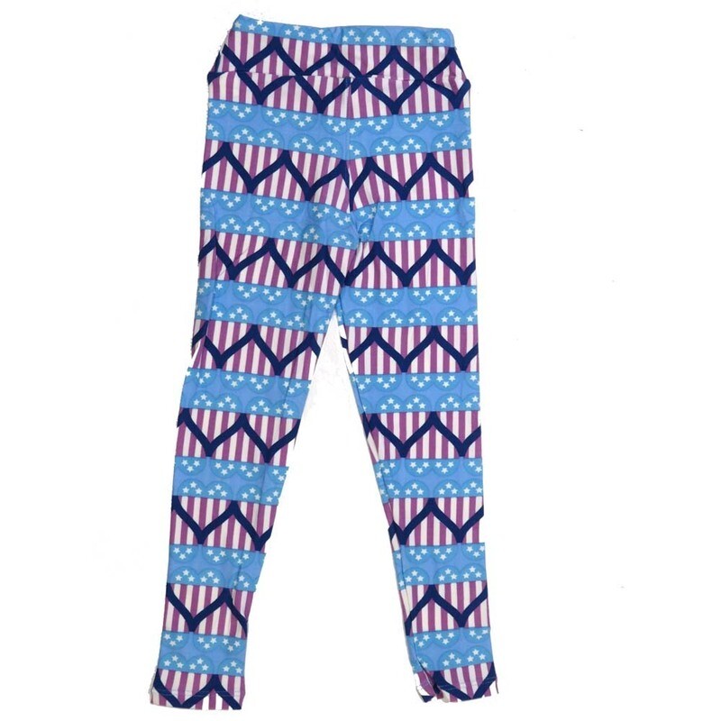 LuLaRoe Kids Sm-Med S/M Americana USA Hearts Stars Stripes Flag Buttery Soft Leggings fits sizes 2-6  1341-BB