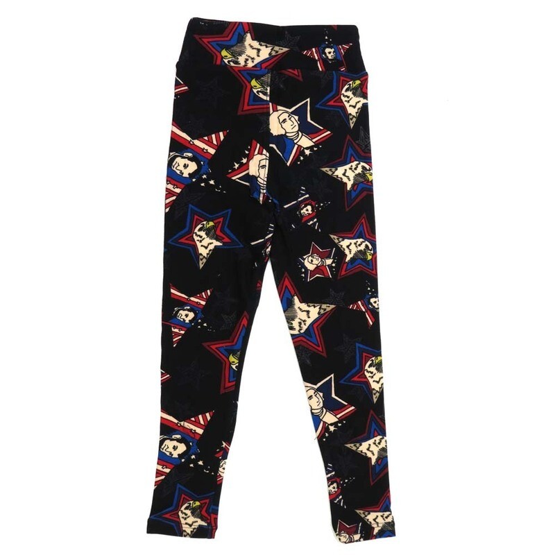 LuLaRoe Kids Sm-Med S/M Americana USA Washing Lincoln Presidents Stars Black Red White Blue Buttery Soft Leggings fits sizes 2-6  1341-AA