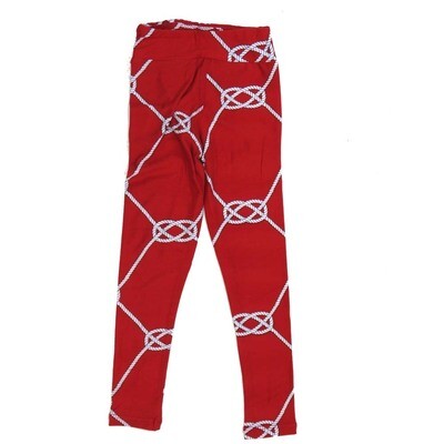 LuLaRoe Kids Sm-Med S/M Tied Rope Knots Red White Buttery Soft Leggings fits sizes 2-6 1340-AA