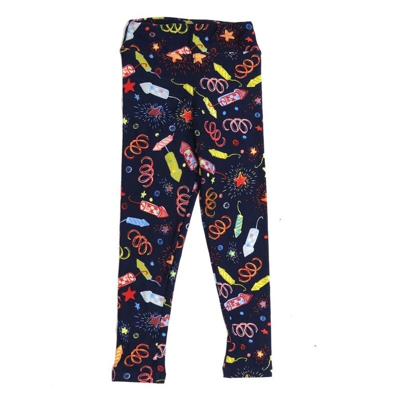 LuLaRoe Kids Sm-Med S/M Americana USA Fireworks Rockets Stars Buttery Soft Leggings fits sizes 2-6  1335-ZF