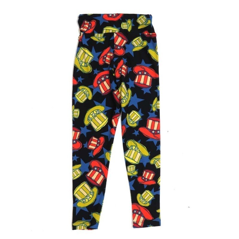 LuLaRoe Kids Sm-Med S/M Americana USA Uncle Sam Stars Stripes Hat Buttery Soft Leggings fits sizes 2-6  1335-ZD