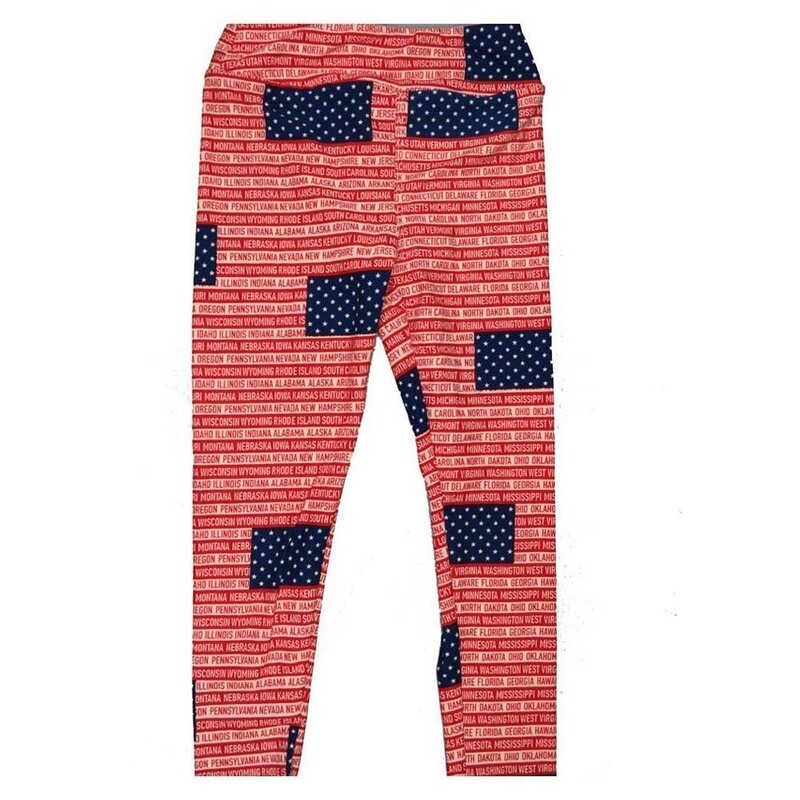 LuLaRoe Kids Sm-Med S/M Americana USA All 50 States Flag Buttery Soft Leggings fits sizes 2-6