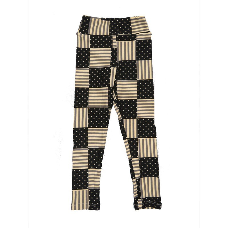LuLaRoe Kids Sm-Med S/M Americana USA Flag Checkerboard Black White Buttery Soft Leggings fits sizes 2-6