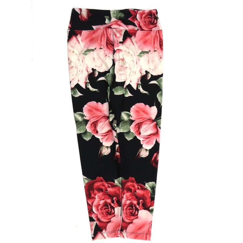 LuLaRoe Kids Sm-Med S/M Roses Black Red Pink Leggings fits kids sizes 2-6  1506-B13-374032