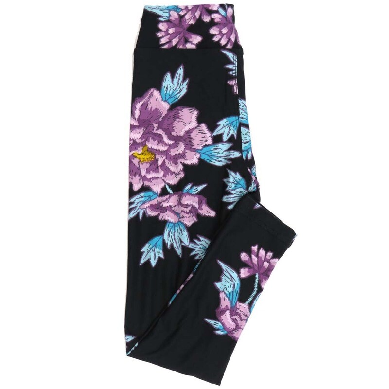 LuLaRoe Kids Sm-Med S/M Floral Black Pink Purple Leggings fits kids sizes 2-6  1511-E5-765775