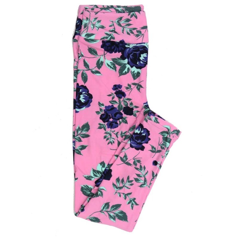 LuLaRoe Kids Sm-Med S/M Roses Pink Purple Leggings fits kids sizes 2-6  1504-B8-898566