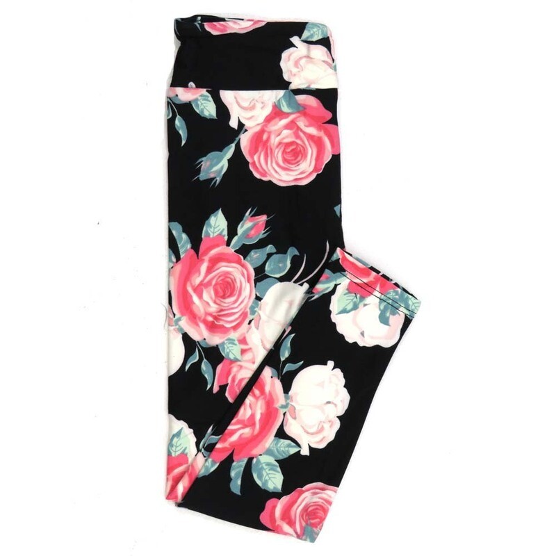 LuLaRoe Kids Sm-Med S/M Roses Black Pink Leggings fits kids sizes 2-6  1508-B7-867865