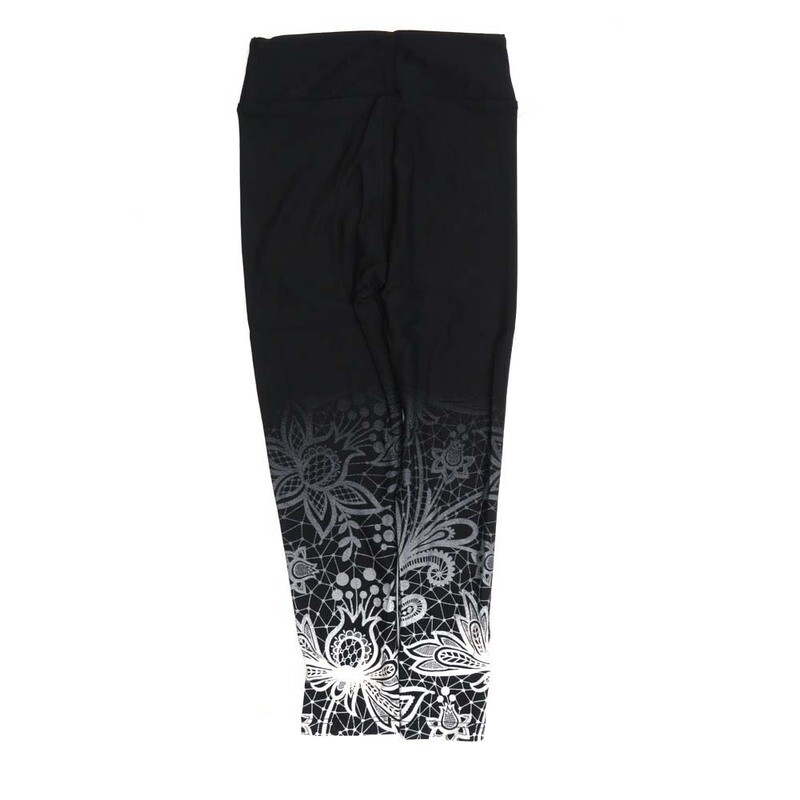 LuLaRoe Kids Sm-Med S/M Solid Black with Gray White Lace Bottoms Leggings fits kids sizes 2-6  1509-C13-234077