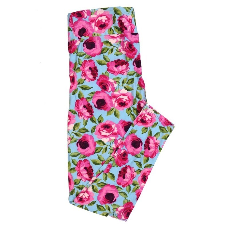 LuLaRoe Kids Sm-Med S/M Valentines Floral Roses Lavender Pink Green White Kids Leggings fits kids sizes 2-6  1423-A
