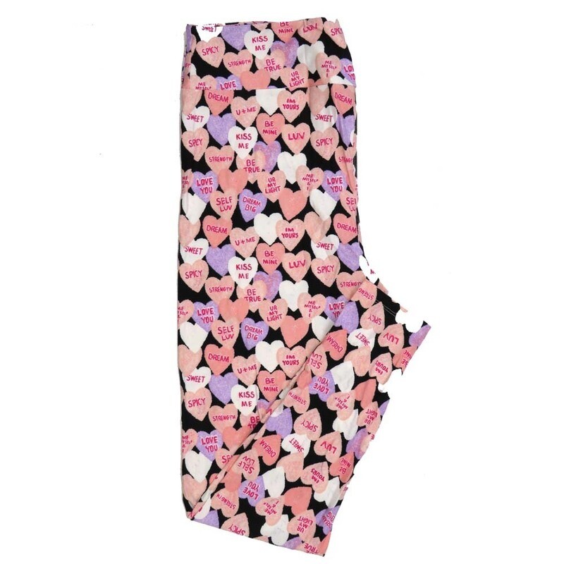 LuLaRoe Kids Sm-Med S/M Valentines Candy Hearts Dream Self Luv Spicy Sweet Black Blue Pink Kids Leggings fits kids sizes 2-6  1427-A