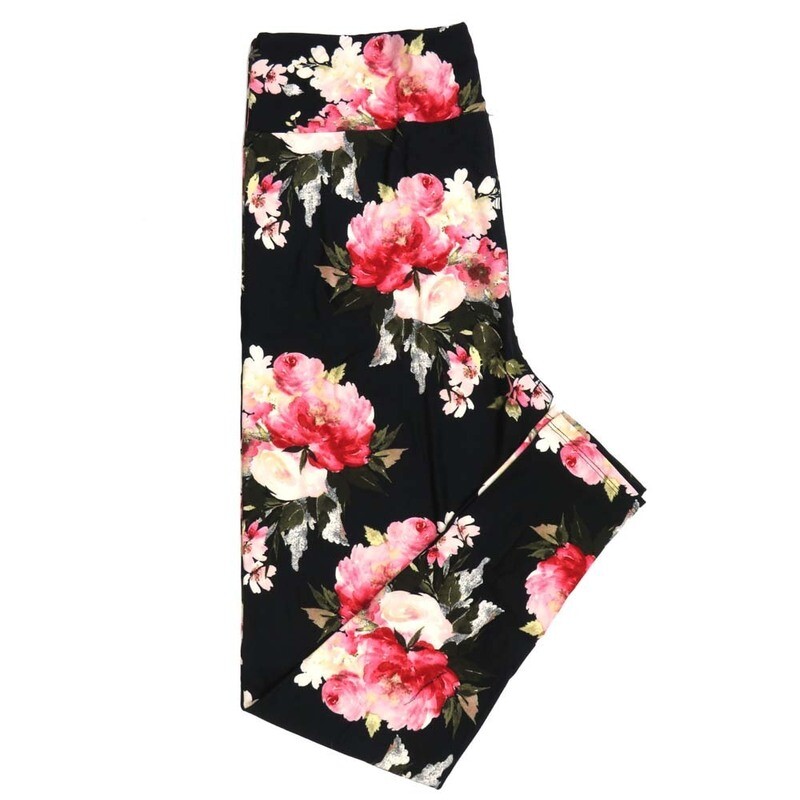 LuLaRoe Kids Sm-Med S/M Valentines Floral Roses Black Pink White Red Green Kids Leggings fits kids sizes 2-6  1421-A