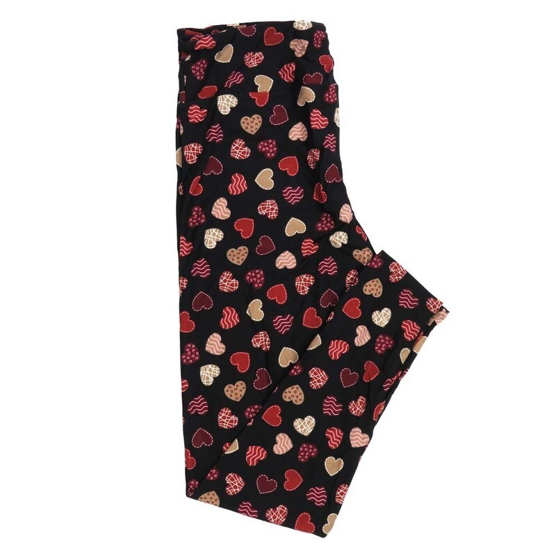 LuLaRoe Kids Sm-Med S/M Valentines Decorated Hearts Stripes Black Red Pink White Kids Leggings fits kids sizes 2-6  1419-A