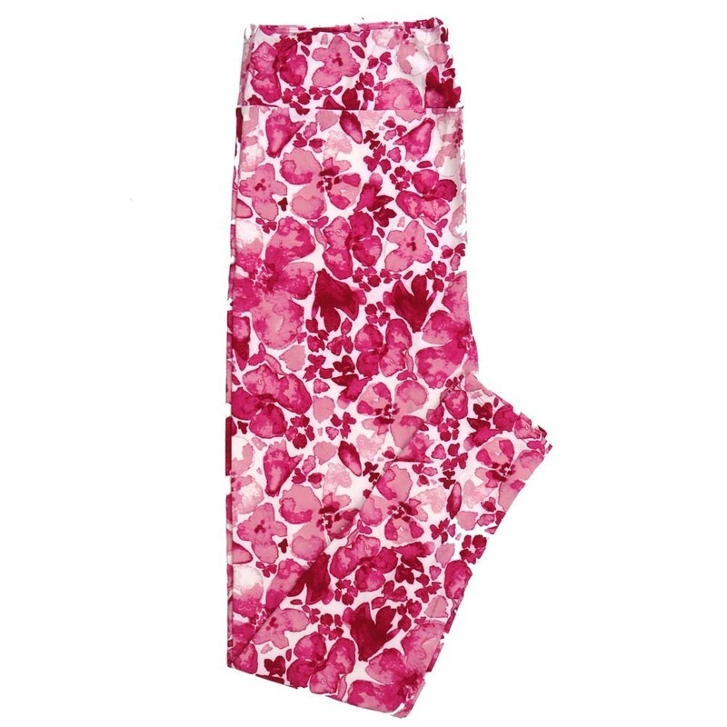 LuLaRoe Kids Sm-Med S/M Valentines Floral Primrose Pink Red Magenta Kids Leggings fits kids sizes 2-6  1412-A