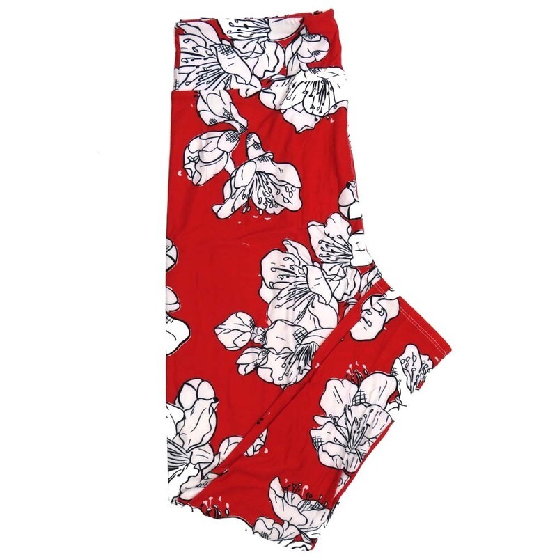 LuLaRoe Kids Sm-Med S/M Valentines Floral Hybiscus Red White Black Kids Leggings fits kids sizes 2-6  1401-A