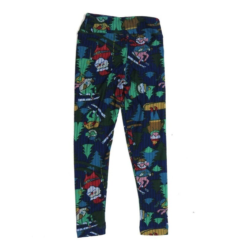 LuLaRoe Kids Sm-Med S/M Christmas Holiday Santa Herringbone Stripe Skiers Buttery Soft Leggings fits sizes 2-6  1335-ZJ