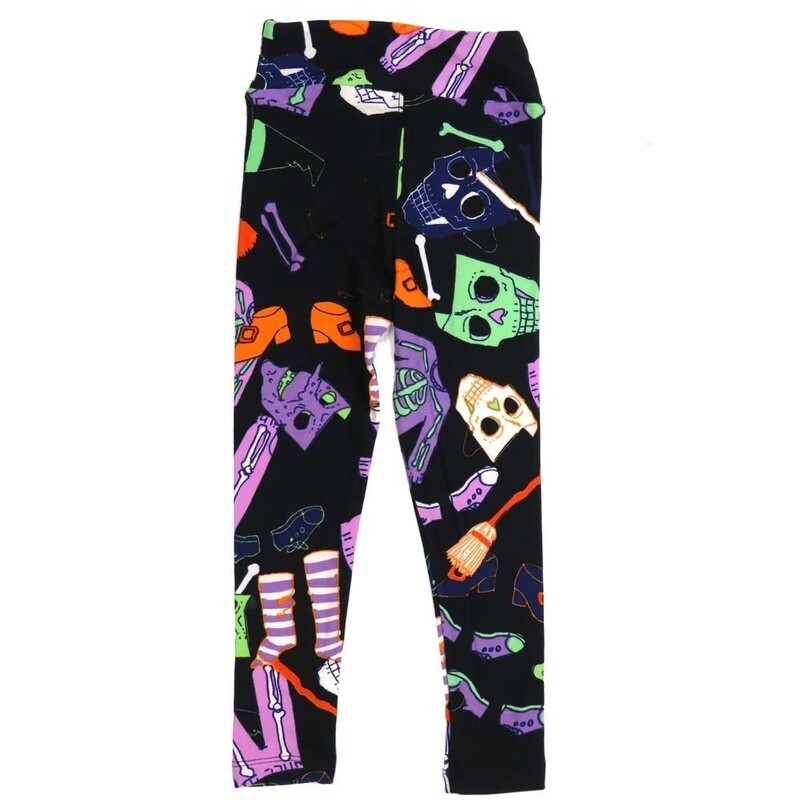 LuLaRoe Kids Sm-Med S/M Halloween Masks Skulls Brooms Bones Skeletons Costumes Buttery Soft Leggings fits sizes 2-6  1343-S