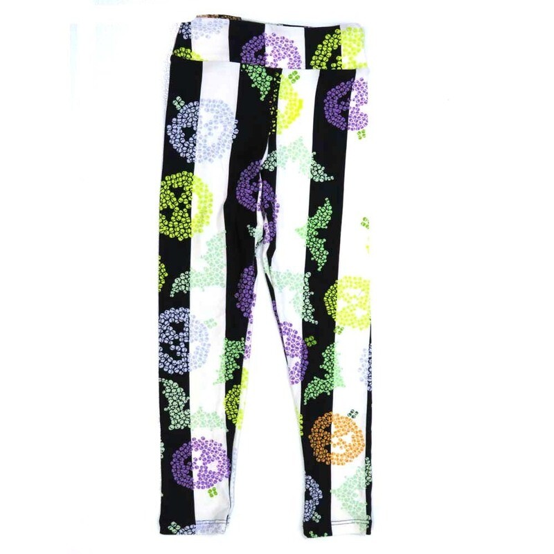 LuLaRoe Kids Sm-Med S/M Halloween Mini Skulls Bats Pumpkins Black White Yellow Blue Buttery Soft Leggings fits sizes 2-6  1343-Q3