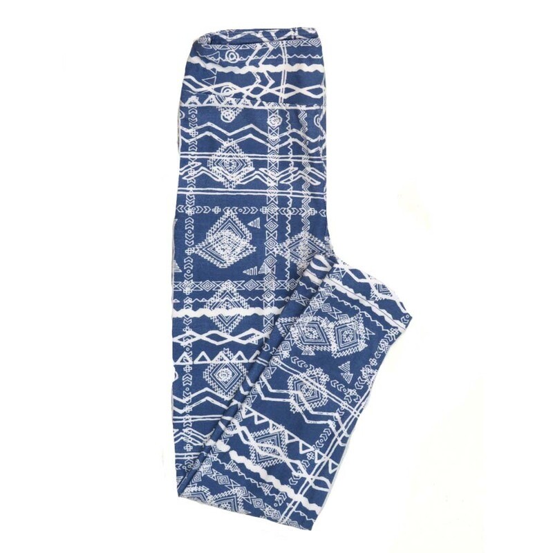 LuLaRoe Kids Sm-Med S/M Aztek Southwestern Geometric Blue White Diamonds Leggings fits kids sizes 2-6  1344-P