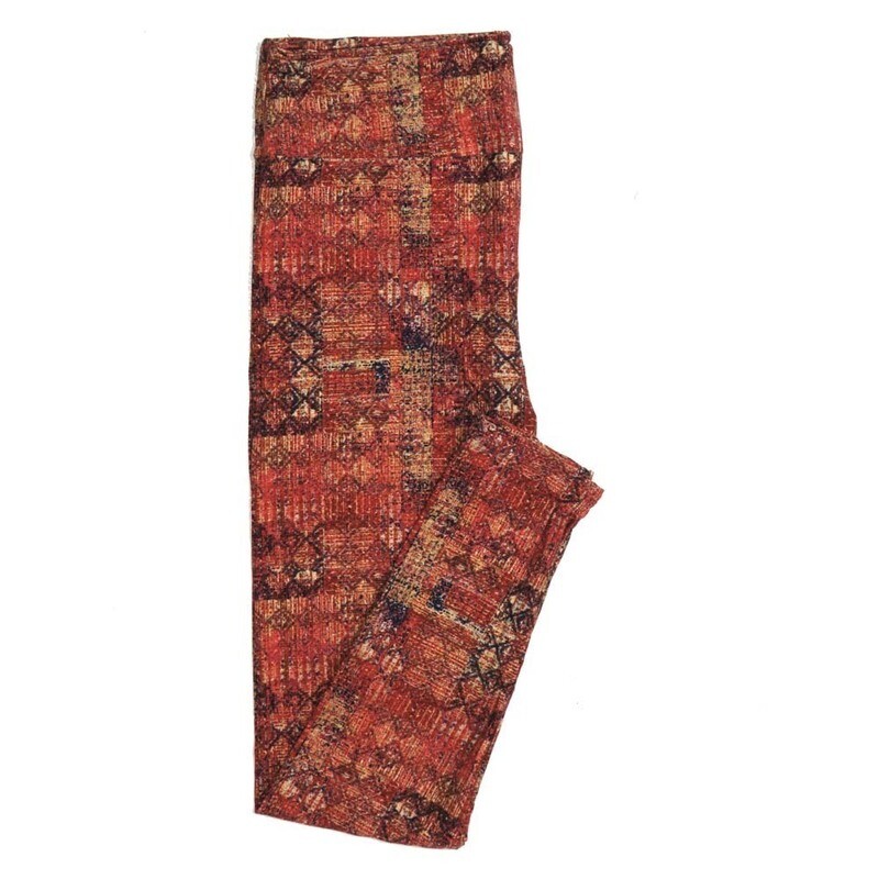 LuLaRoe Kids Sm-Med S/M Geometric Burnt Orange Blue Yellow Abstract Rust Diamond Buttery Soft Leggings fits sizes 2-6  1332-19