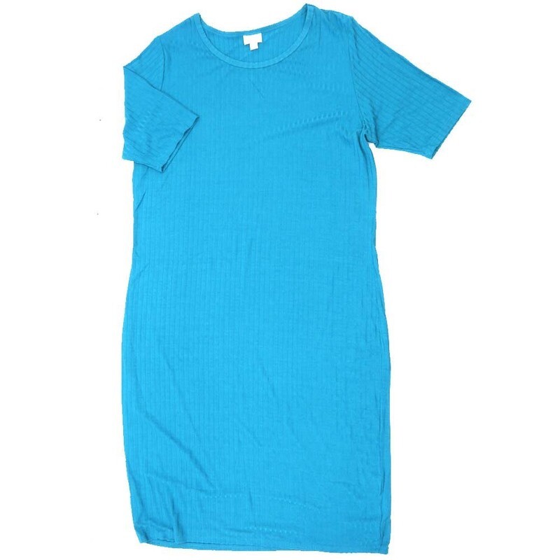 LuLaRoe JULIA h XXX-Large (3XL) Solid Ribbed Blue Form Fitting Knee Length Dress fits Womens sizes 24-26  H-3XL-253
