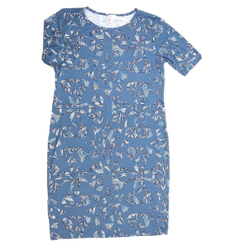 LuLaRoe JULIA h XXX-Large (3XL) Paisley Blue White Black Form fitting Knee Length Dress fits Womens sizes 24-26  3XL-215