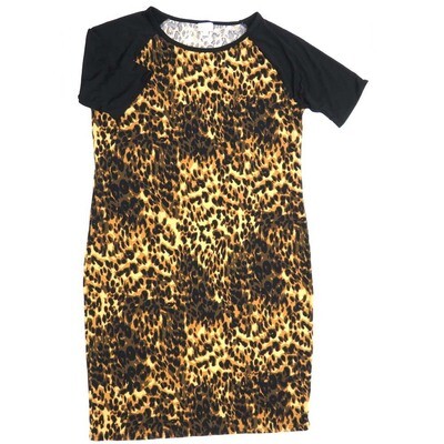 LuLaRoe JULIA h XXX-Large (3XL) Animal Cheetah Print Black Tan Brown Form fitting Knee Length Dress fits Womens sizes 24-26 3XL-208