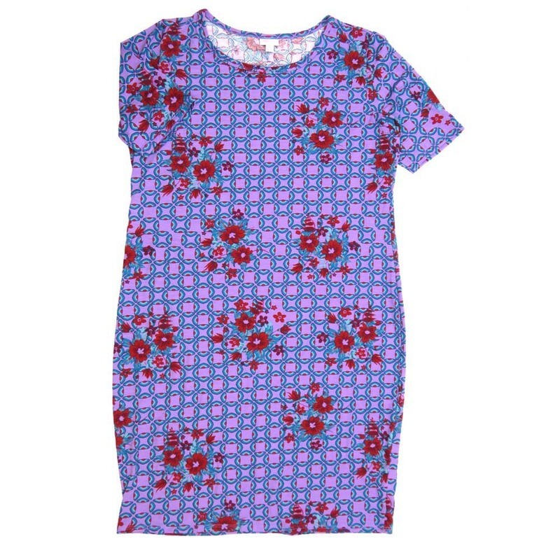 LuLaRoe JULIA h XXX-Large (3XL) Floral Geometric Blue Red Form fitting Knee Length Dress fits Womens sizes 24-26  3XL-209