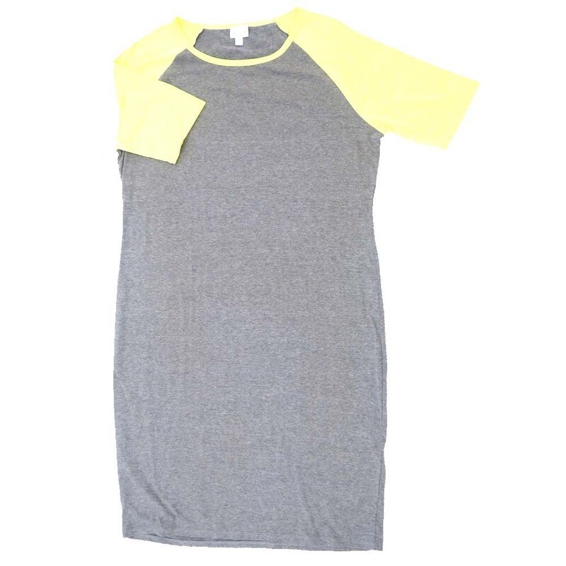 LuLaRoe JULIA h XXX-Large (3XL) Solid Heathered Gray Yellow Sleeves Form Fitting Knee Length Dress fits Womens sizes 24-26  H-3XL-254-2