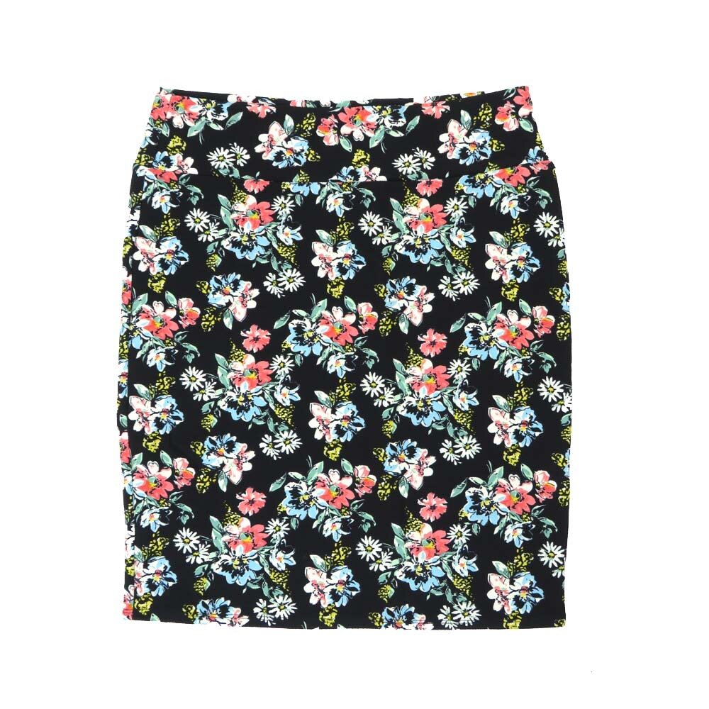 LuLaRoe Cassie h XXX-Large 3XL Lilies Daises Floral Black Pink White Blue Womens Knee Length Pencil Skirt fits sizes 24-26  3XL-260-B