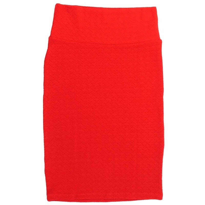 LuLaRoe Cassie b X-Small XS Solid Embossed 3 Stripe Parquet Red Womens Knee Length Pencil Skirt fits sizes 2-4  XS-207-C