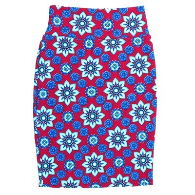 LuLaRoe Cassie b X-Small XS Mandalas Red White Blue Womens Knee Length Pencil Skirt fits sizes 2-4 XS-209-B