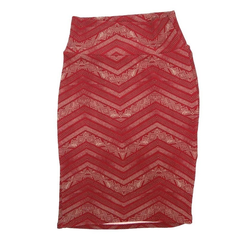 LuLaRoe Cassie b X-Small XS Zig Zag Stripe Red White Womens Knee Length Pencil Skirt fits sizes 2-4  XS-98