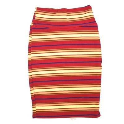 LuLaRoe Cassie b X-Small XS Stripe Yellow Red Blue Womens Knee Length Pencil Skirt fits sizes 2-4 XS-93