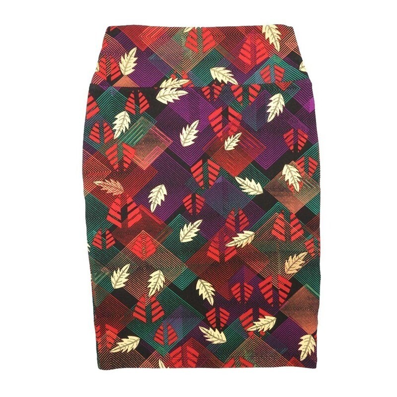 LuLaRoe Cassie b X-Small XS Geometric Leaves Purple Yellow Orange Green Womens Knee Length Pencil Skirt fits sizes 2-4  XS-92