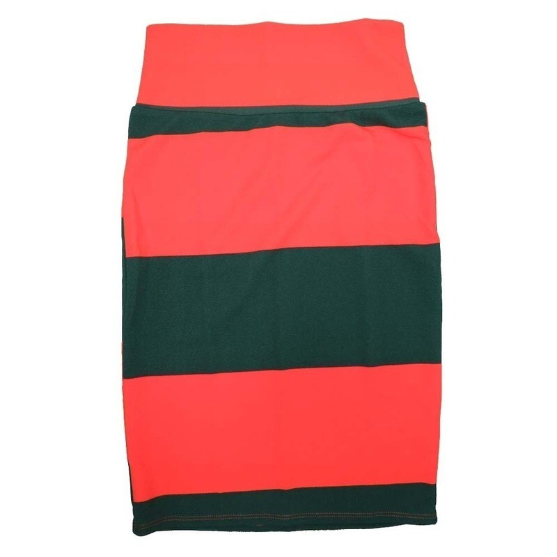 LuLaRoe Cassie b X-Small XS Two Tone Solid Stripe Red Dark Green Womens Knee Length Pencil Skirt fits sizes 2-4  XS-81
