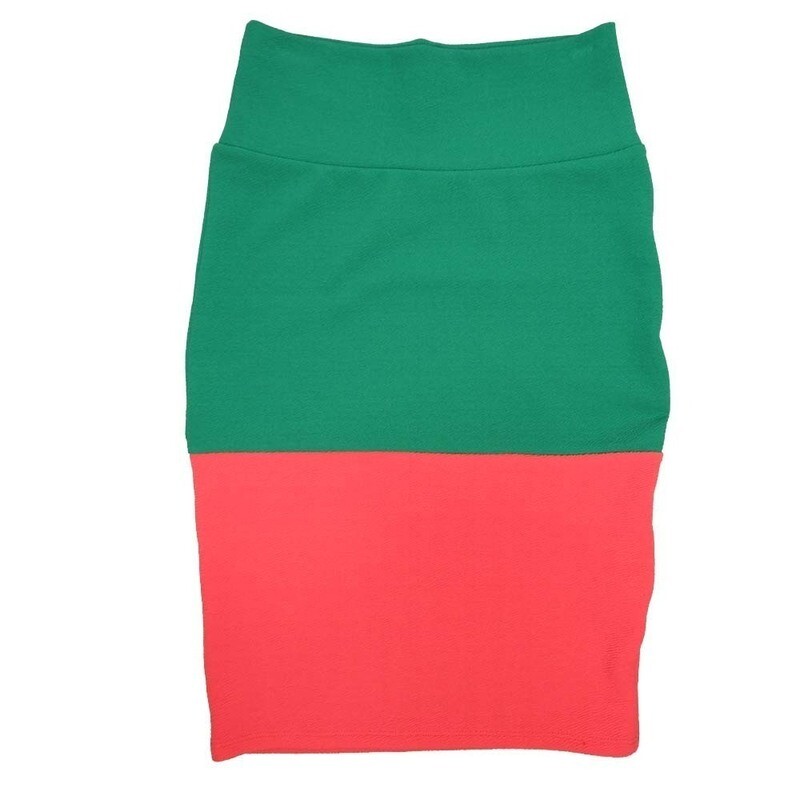 LuLaRoe Cassie b X-Small XS Two Tone Solid Green Watermelon Womens Knee Length Pencil Skirt fits sizes 2-4  XS-77
