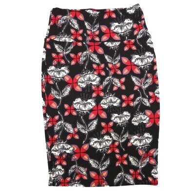 LuLaRoe Cassie b X-Small XS Floral Black White Gray Red Womens Knee Length Pencil Skirt fits sizes 2-4 XS-72