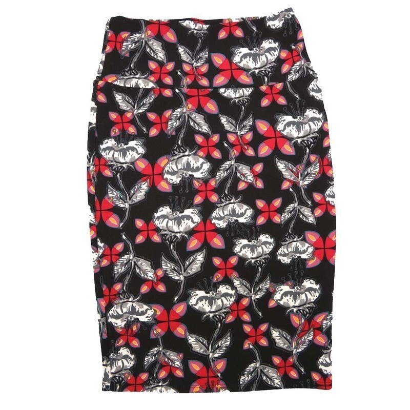 LuLaRoe Cassie b X-Small XS Floral Black White Gray Red Womens Knee Length Pencil Skirt fits sizes 2-4  XS-72