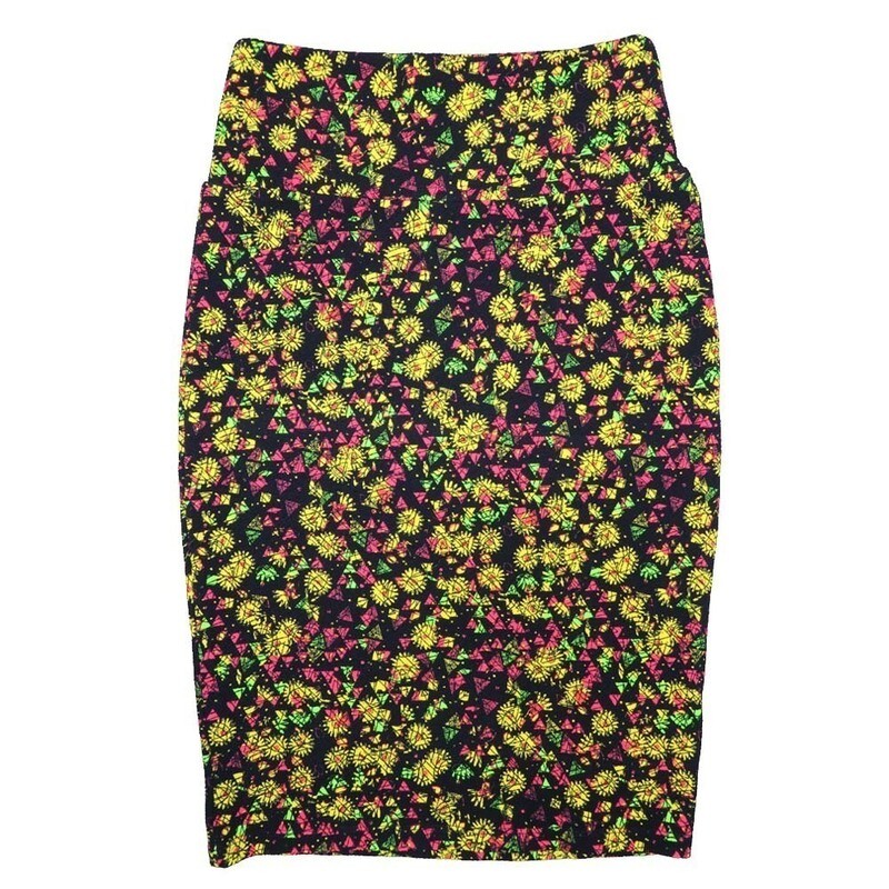 LuLaRoe Cassie b X-Small XS Floral Black Yellow Pink Green Womens Knee Length Pencil Skirt fits sizes 2-4  XS-67