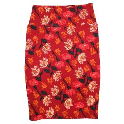 LuLaRoe Cassie b X-Small XS Floral Red Cream Pink Womens Knee Length Pencil Skirt fits sizes 2-4 XS-64B